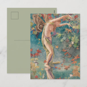 Vintage Victorian Autumn Scattering Leaves Holiday Postcard