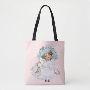 Vintage Victorian Baby Girl Doll, Easter Dress Hat Tote Bag