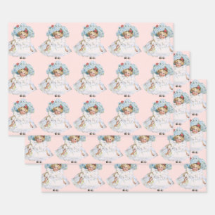 Vintage Victorian Baby Girl Doll, Easter Dress Hat Wrapping Paper Sheet