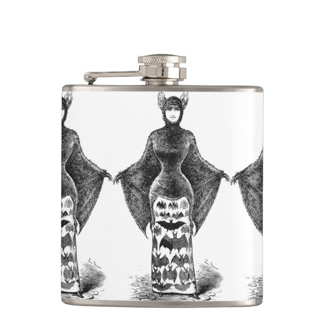 Vintage victorian bat woman hip flask (Front)