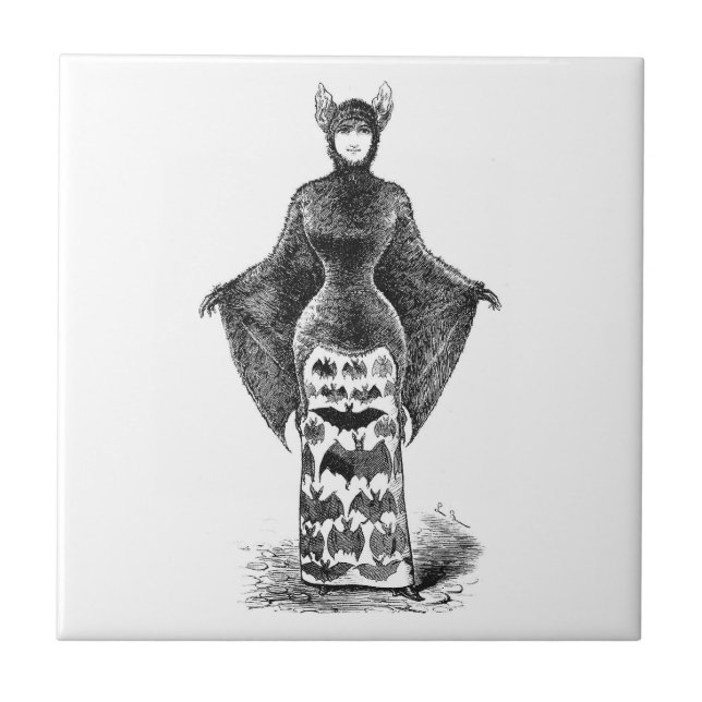 Vintage victorian bat woman tile (Front)
