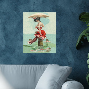 Vintage Victorian Bathing Beauty Lady Ocean Poster