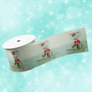 Vintage Victorian Bathing Beauty Lady Ocean Satin Ribbon