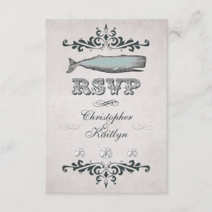 Vintage Victorian Beach Whale Wedding RSVP Card