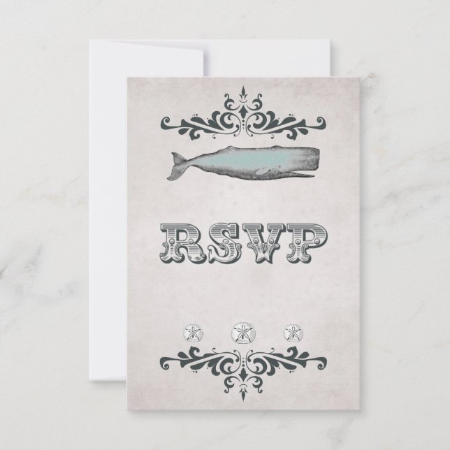 Vintage Victorian Beach Whale Wedding RSVP Card (Front)