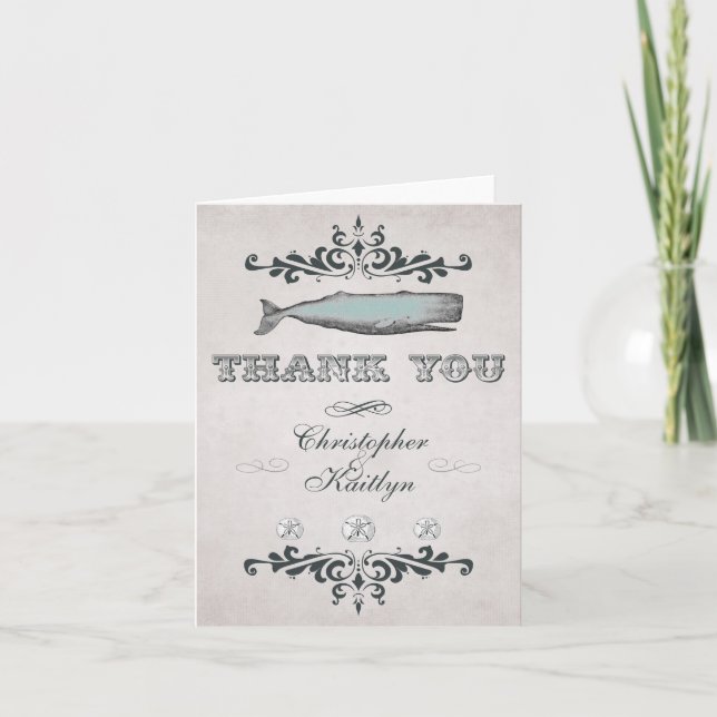 Vintage Victorian Beach Whale Wedding Thank You (Front)