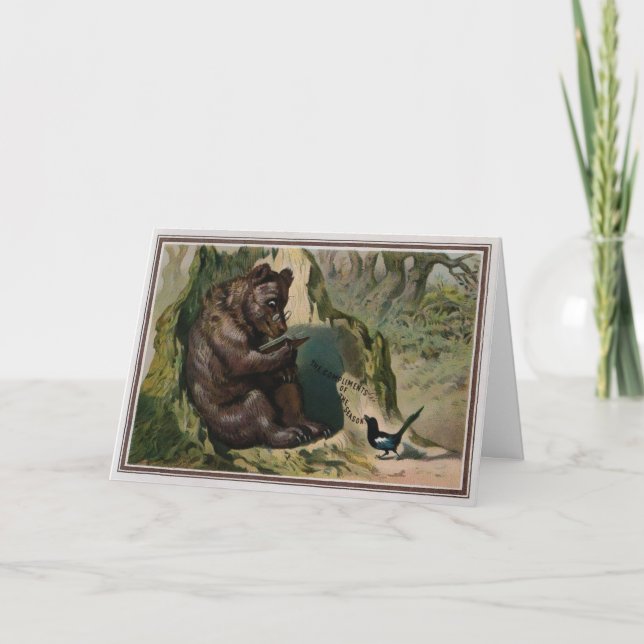 Vintage Victorian Bear Holiday Card (Front)