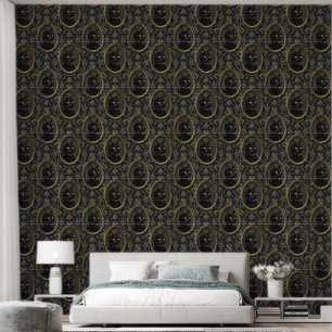 Vintage Victorian Black Cat Portrait Pattern Wallpaper