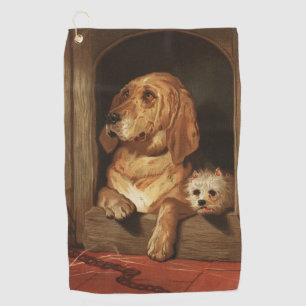 Vintage Victorian Bloodhound and Westie Dog Art Golf Towel