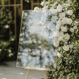 Vintage Victorian Blue Baroque Line Art Wedding Acrylic Sign