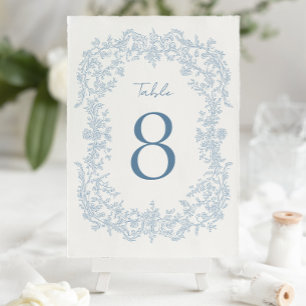 Vintage Victorian Blue Baroque Line Art Wedding Table Number