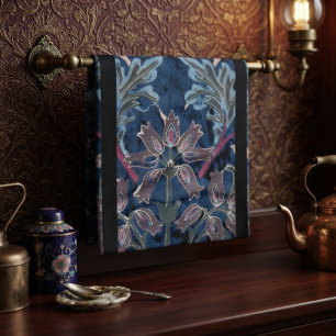 Vintage Victorian Blue Velvet Floral Kitchen Towel