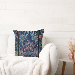 Vintage Victorian Blue Velvet Floral Throw Pillow