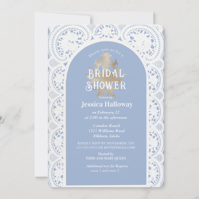 Vintage Victorian Bridal Shower Chambray Blue Invitation (Front)
