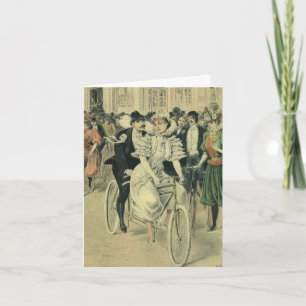 Vintage Victorian Bride and Groom Newyweds Bicycle Thank You Card