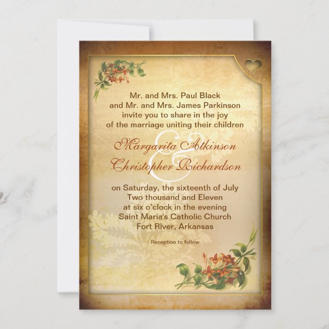 vintage victorian brown aged wedding invitations (Front)