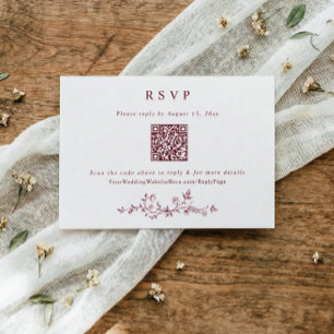 Vintage Victorian Burgundy Red Wedding QR Code RSVP Card