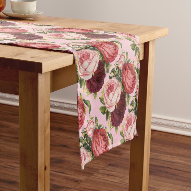 Vintage Victorian Cabbage Roses Table Runner (In Situ)