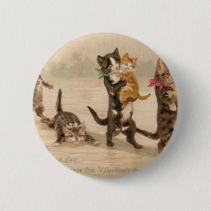 Vintage Victorian Cats Kittens Valentine's Day 2 Inch Round Button