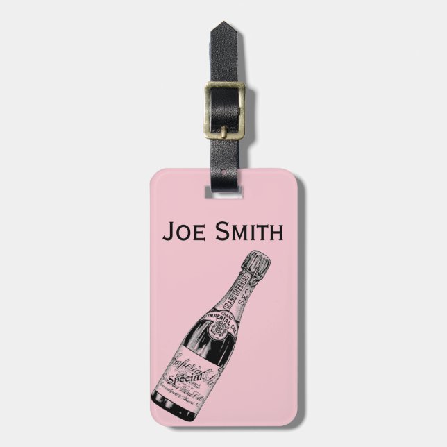 Vintage/Victorian Champagne Bottle Personnalised Luggage Tag (Front Vertical)