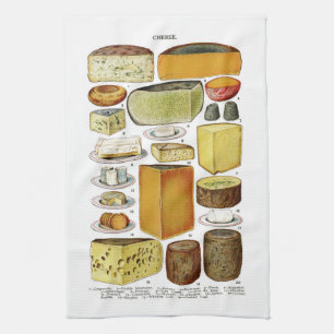 Vintage Victorian Cheese Varieties Illustration Kitchen Towel