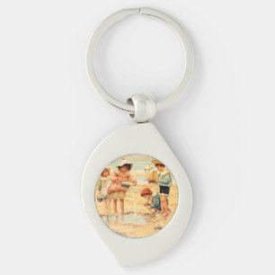 Vintage Victorian Children At The Beach Fine Art Keychain