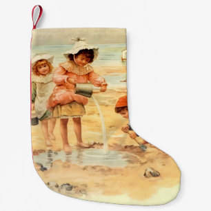 Vintage Victorian Children At The Beach Fine Art Small Christmas Stocking