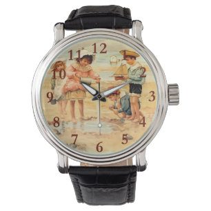 Vintage Victorian Children At The Beach Fine Art Watch