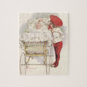 Vintage Victorian Children, Child and Baby in Pram Jigsaw Puzzle