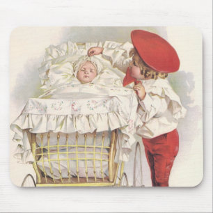 Vintage Victorian Children, Child and Baby in Pram Mouse Pad
