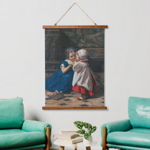 Vintage Victorian Children Music Art Lesson Hanging Tapestry