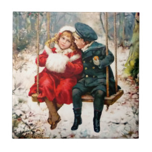 Vintage Victorian Children on Swing Ceramic Tile