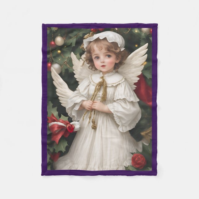 Vintage Victorian Christmas Angel Fleece Blanket (Front)