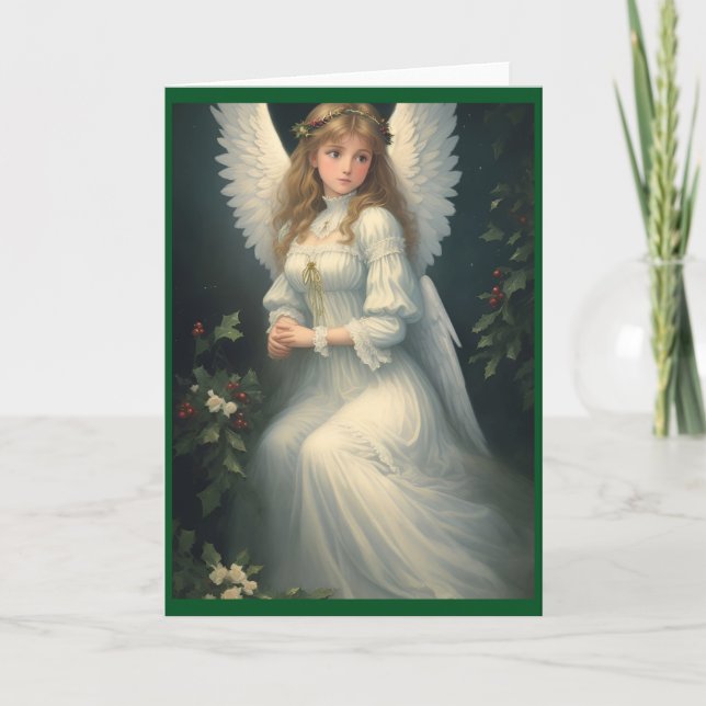 Vintage Victorian Christmas Angel Holiday Card (Front)
