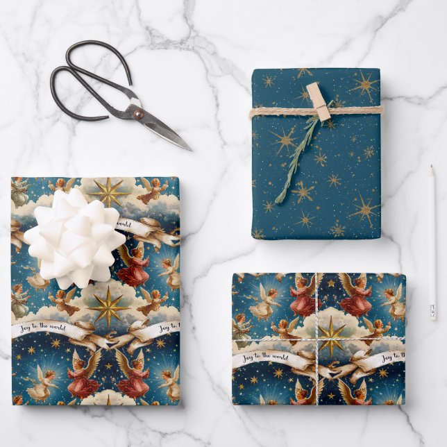 Vintage Victorian Christmas Angels Wrapping Paper Sheet (Front)