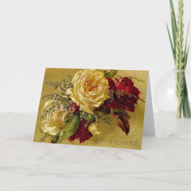 Vintage Victorian Christmas Card with Flowers (Front)