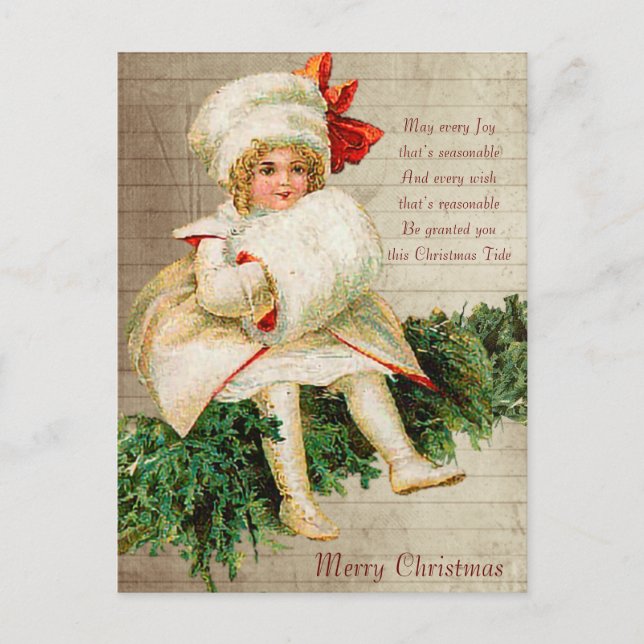 Vintage Victorian Christmas Child with Tree Postcard (Front)