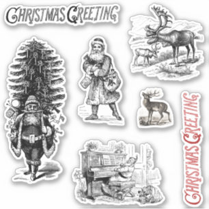 Vintage Victorian Christmas Greeting Santa Deer 