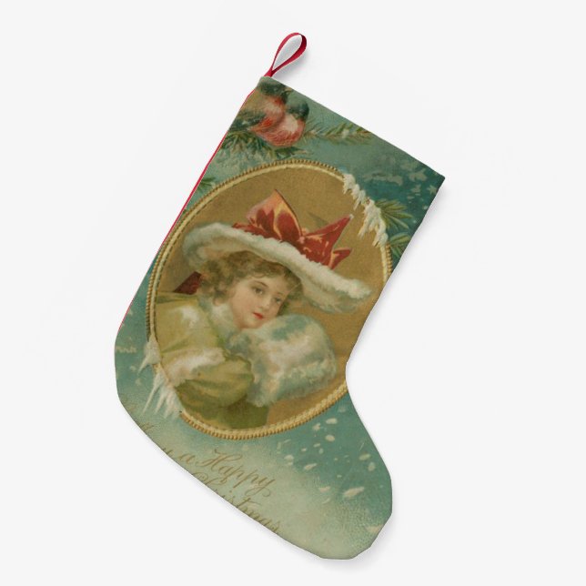 Vintage Victorian Christmas Lady Small Christmas Stocking (Front (Hanging))