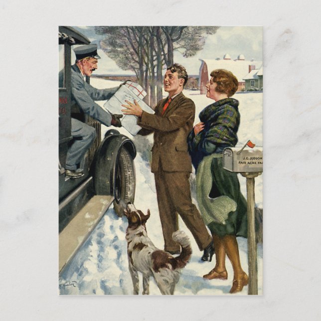 Vintage Victorian Christmas Mailman Delivery Holiday Postcard (Front)