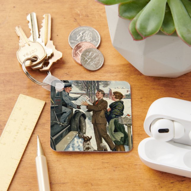 Vintage Victorian Christmas Mailman Delivery Keychain (Desk)