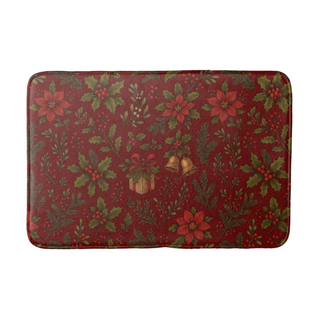 Vintage, Victorian Christmas patterned Bath Mat (Front)