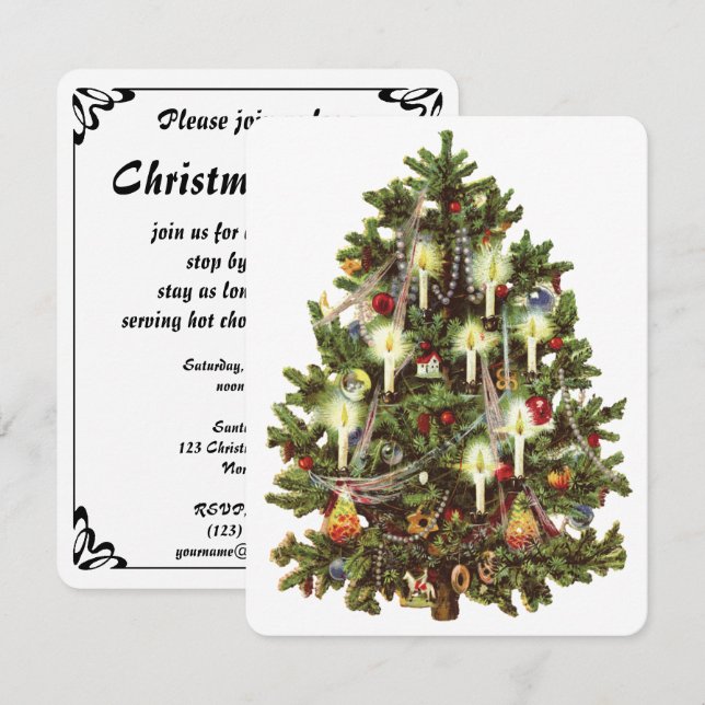 Vintage Victorian Christmas Tree Party Invitation (Front/Back)