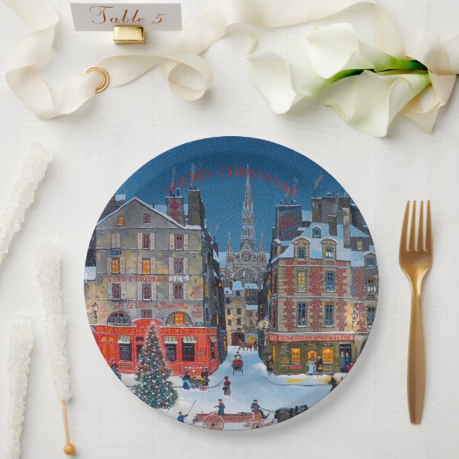 Vintage Victorian Christmas Village    Paper Plate (Wedding)