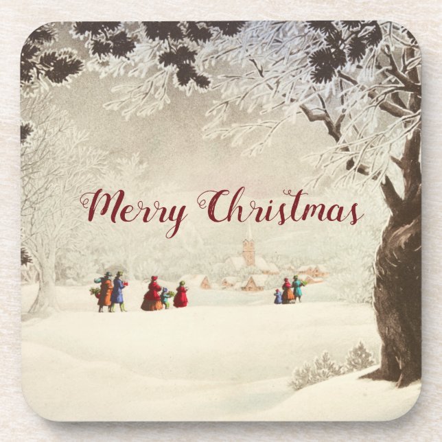 Vintage Victorian Christmas Winter Scene Coaster (Front)