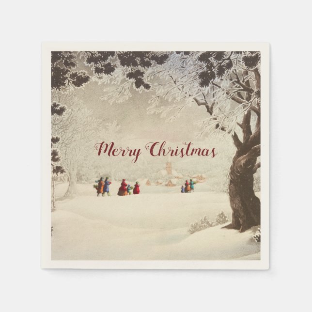 Vintage Victorian Christmas Winter Scene Napkin (Front)