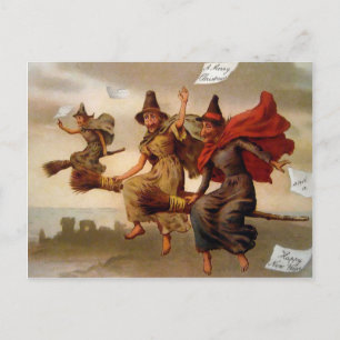 Vintage Victorian Christmas Witches Postcard