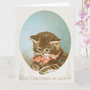 Vintage Victorian Coquette Christmas Cat Card