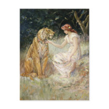 Vintage Victorian Coquette Lady and Tiger
