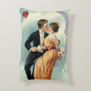 Vintage Victorian Couple Kiss on a Crescent Moon Accent Pillow